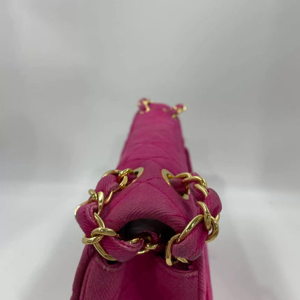 Chanel RARE Vintage Classic Maxi 34 Flap Hot Pink Denim Giant CC 24 Gold Hardware