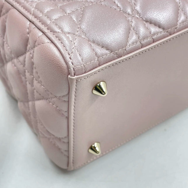 Lady Dior Medium Handbag Pearlescent Pink Cannage Leather Gold Hardware, 2016