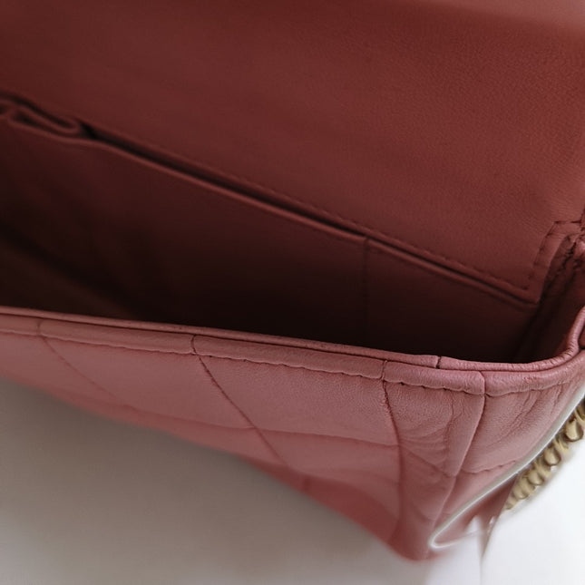 Chanel East West Chocolate Bar Light Pink Leather Gold Hardware Vintage