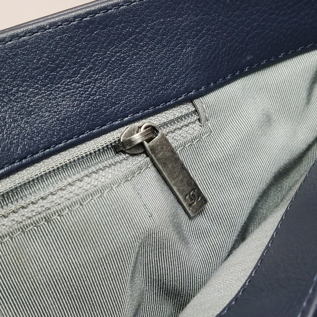 Chanel Large Single Flap Navy Calfskin Leather Cannage Stitch Silver Hardware 2012