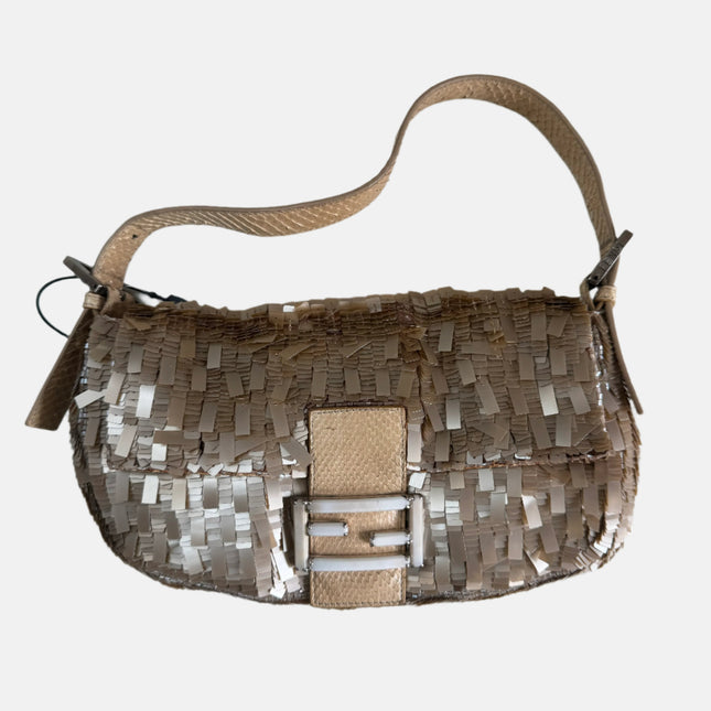 Fendi Baguette Vintage Rare Collectible Gold Sequins and Python leather-Luxbags