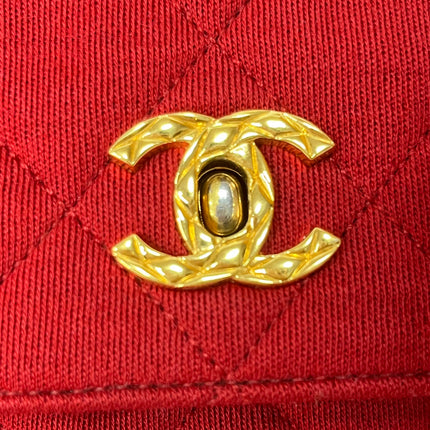 Chanel Mini Top Handle Bag Red Fabric Gold Hardware