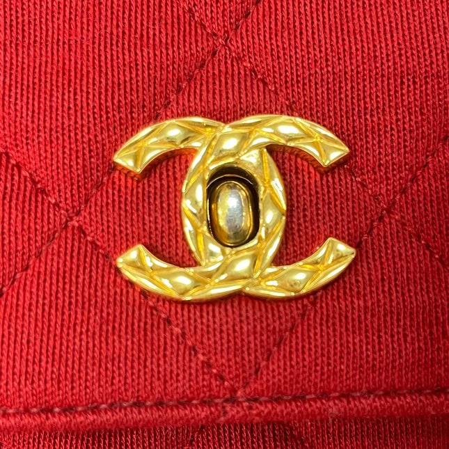 Chanel Mini Top Handle Bag Red Fabric Gold Hardware