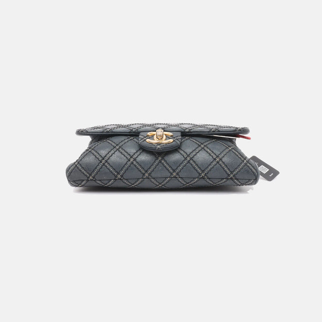 Sold Chanel Classic Flap 2014 Medium Navy Fabric Diamond Quilting Crossbody Bag