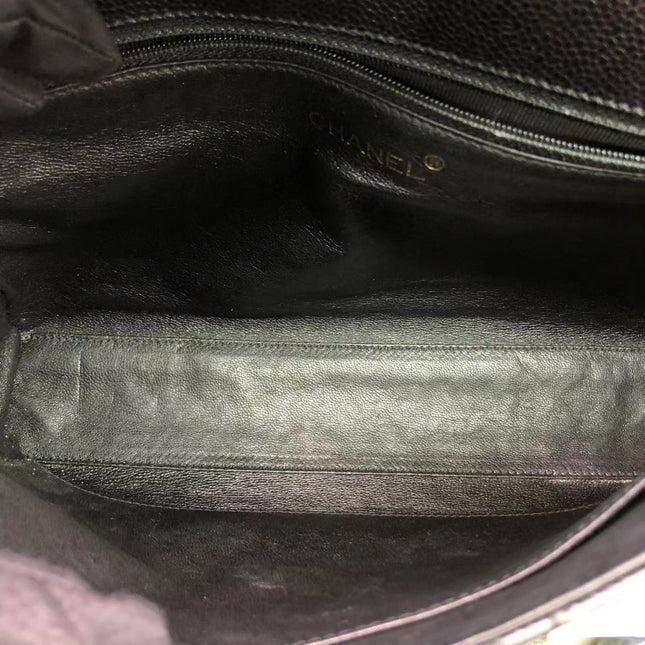 Chanel Single Flap Black Caviar Leather Vintage 24k Gold