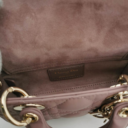 Sold Lady D-Joy Micro Handbag Dark Nude Beige Lambskin Cannage Leather No Strap