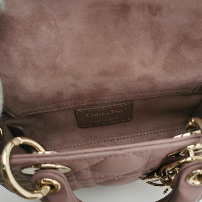 Sold Lady D-Joy Micro Handbag Dark Nude Beige Lambskin Cannage Leather No Strap