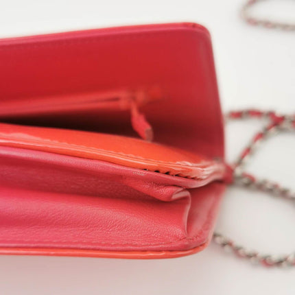 Sold Chanel Wallet on Chain Classic Flap Coral Pink Patent Leather