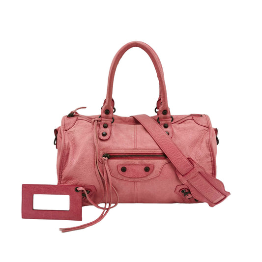 Balenciaga City Bag Pink with Black hardware Large Crossbody Bag-Luxbags