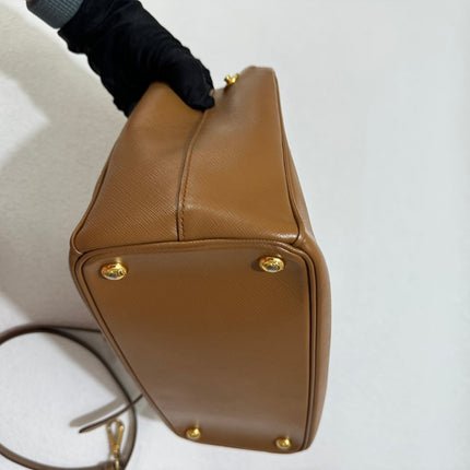 Prada Galleria Saffiano Leather Small Tan Brown Handbag with Strap 25cm