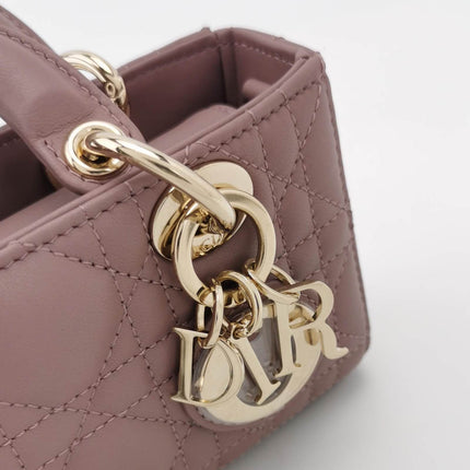 Sold Lady D-Joy Micro Handbag Dark Nude Beige Lambskin Cannage Leather No Strap