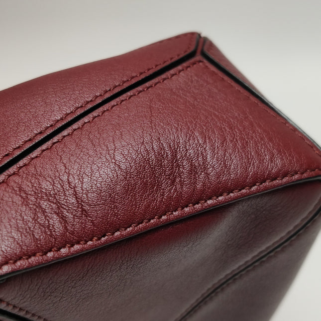 Loewe Puzzle Mini Burgundy Calfskin Leather Crossbody Bag