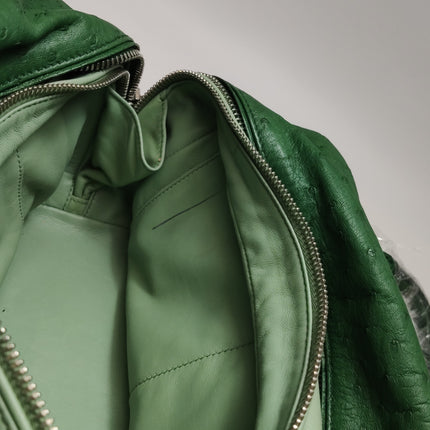Prada Inside Bag Green Ostrich Leather Green Lambskin Leather Interior Medium