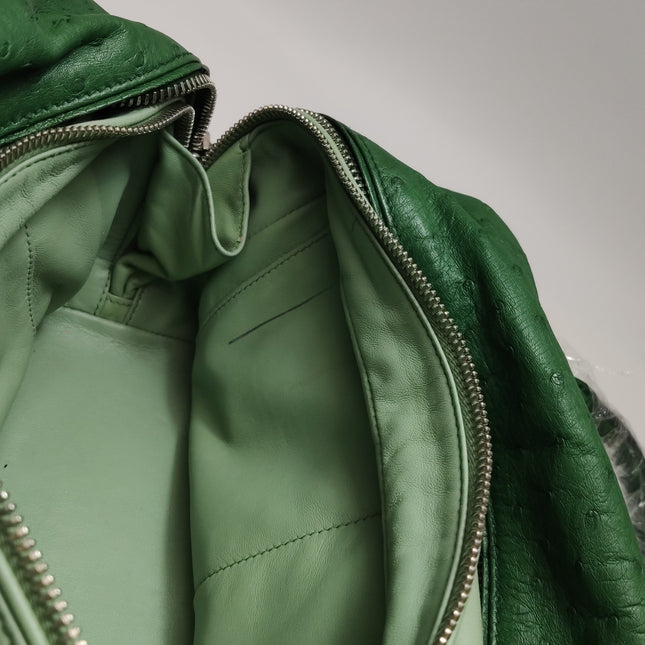 Prada Inside Bag Green Ostrich Leather Green Lambskin Leather Interior Medium