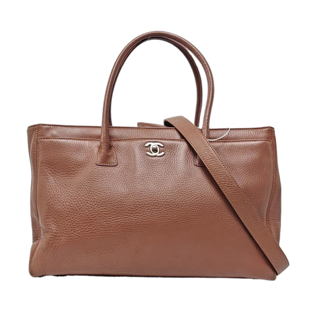 Chanel Cerf Executive Latte Dusty Pink Caviar Leather Handbag Silver Hardware With Strap-Luxbags