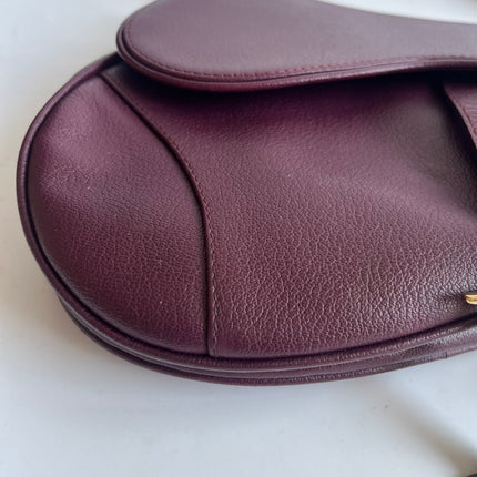 Dior Saddle Vintage Burgundy Purple Wine Calfskin Leather Gold Hardware Shoulder Bag