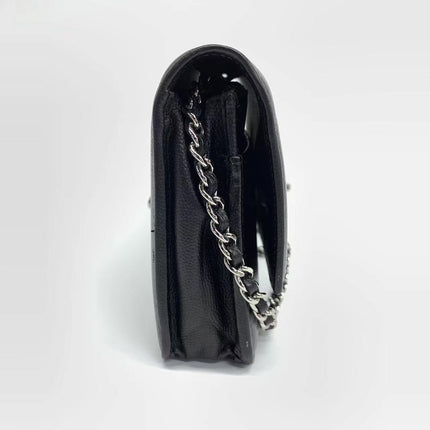 Sold Chanel Wallet On Chains WOC Black Caviar Leather Silver Chains