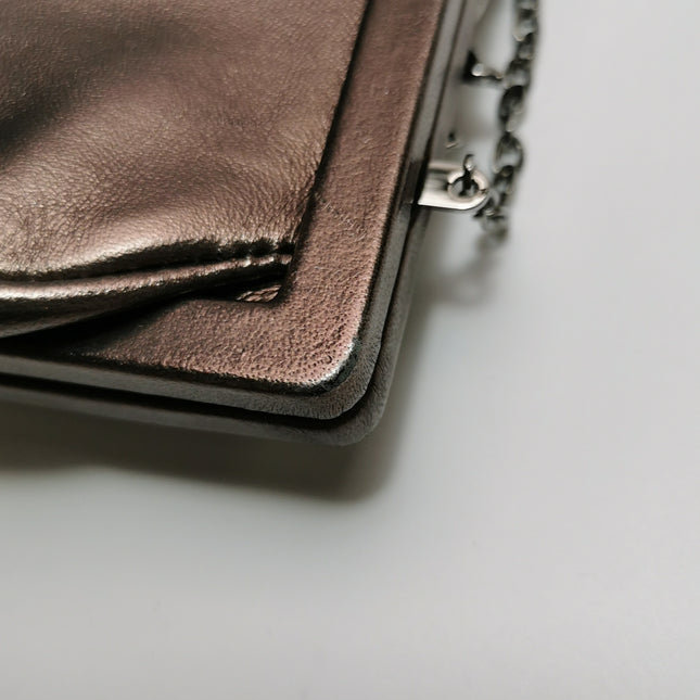 Valentino Flower And Crystal Embellished Metallic Copper Lambskin Leather Clutch