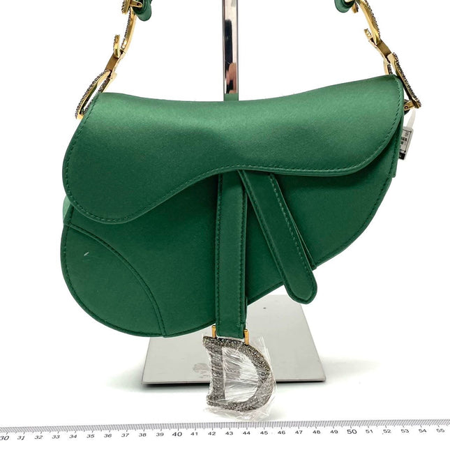 Dior Saddle Mini 2019 Silk Emerald Green with crystals