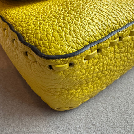 Fendi Baguette Mini Selleria Lemon Yellow Calfskin Leather Crossbody Bag