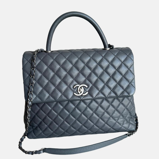 Chanel Coco Handle Maxi Grey Caviar Leather Silver Hardware 32cm, 2015-2016-Luxbags