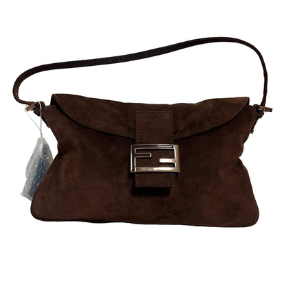 Fendi Baguette Large Dark Brown Suede Leather Shoulder Bag-Luxbags