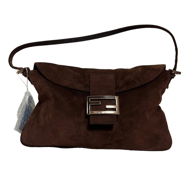Fendi Baguette Large Dark Brown Suede Leather Shoulder Bag-Luxbags
