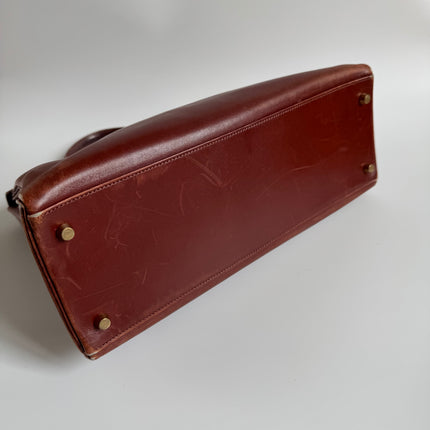 Hermes Kelly 35 Vintage Brown Box Calfskin Leather Gold Hardware 1995 With Strap Lock Key n Clochette