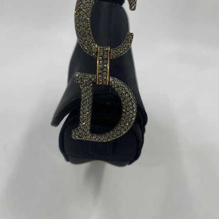 Dior Saddle Mini Silk Handbag Black with crystals