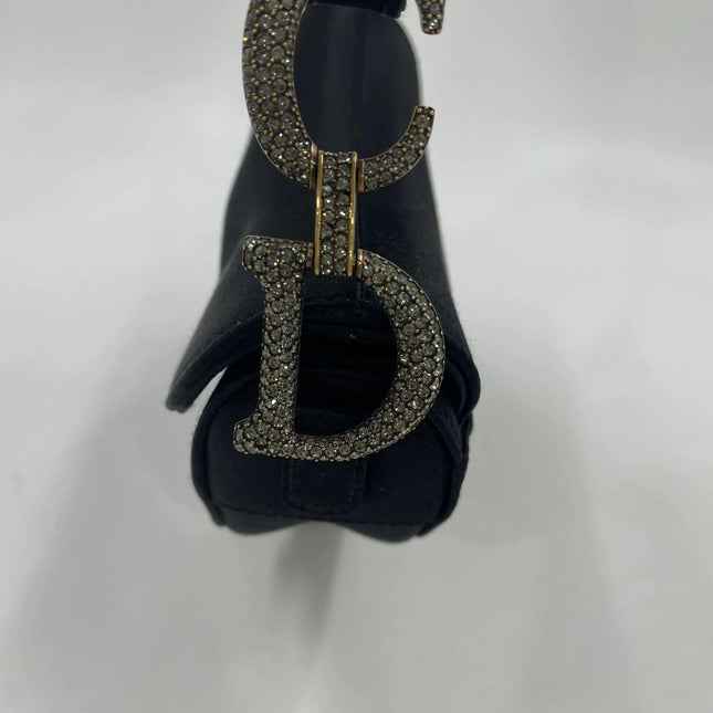 Dior Saddle Mini Silk Handbag Black with crystals