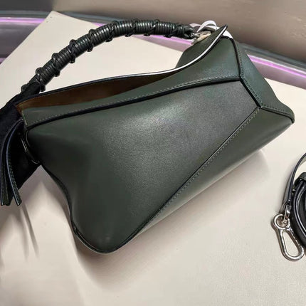 Loewe Puzzle Edge Braided Handle Small Dark Green Nappa Calfskin leather Crossbody bag