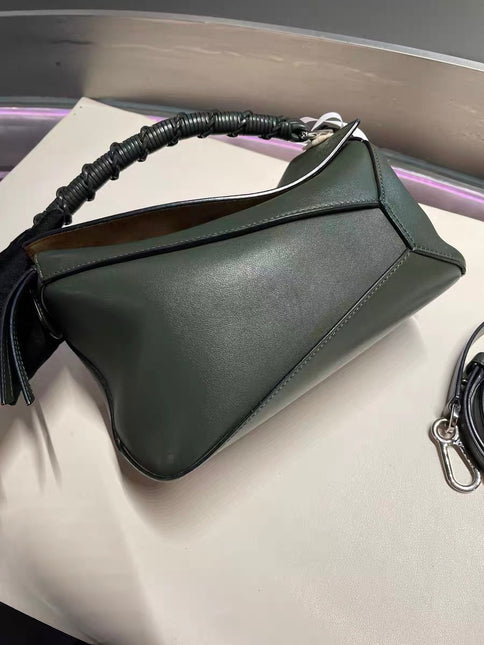 Loewe Puzzle Edge Braided Handle Small Dark Green Nappa Calfskin leather Crossbody bag