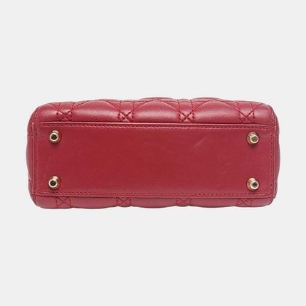 Lady Dior Mini Red Lambskin Leather Gold HW Chain Strap