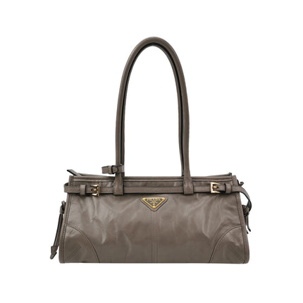 Prada Bonnie Medium Soft Lux Grey Shiny Calfskin Leather Shoulder Bag-Luxbags