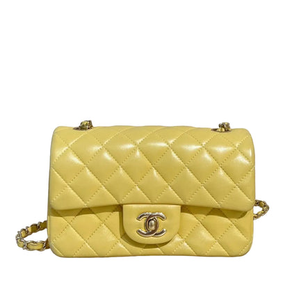 Chanel Classic Flap Rectangular Mini 2016 Yellow Lambskin Leather Gold Hardware