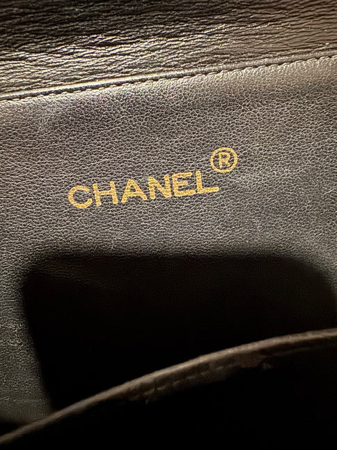 Chanel Medium Double Sided Top Handle Flap Bag Black Lambskin Leather 24k Gold Hardware