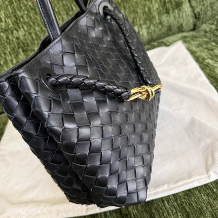 Bottega Veneta Andiamo Medium Black Intrecciato Leather Handbag