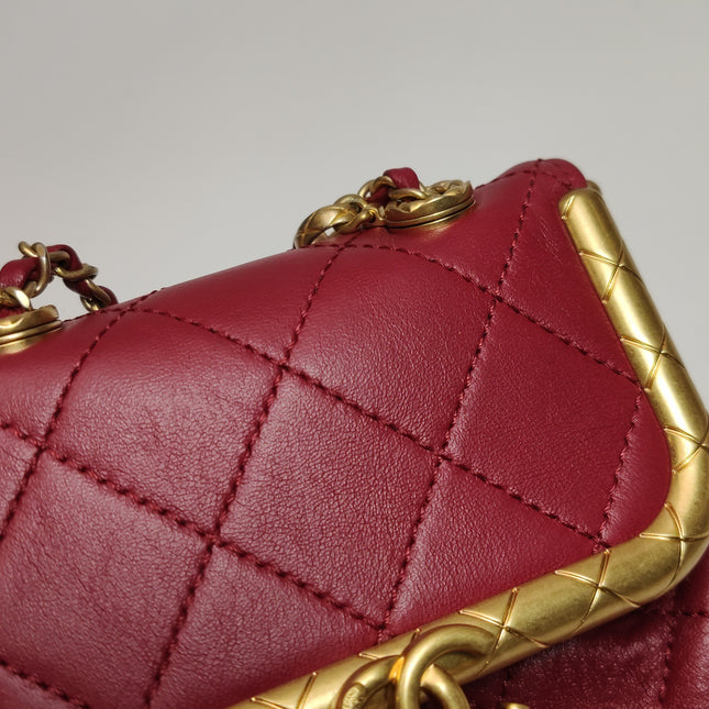 Chanel Kiss Lock Clasp Bag Super Mini Red Lambskin Leather Gold-tone Hardware, 2020