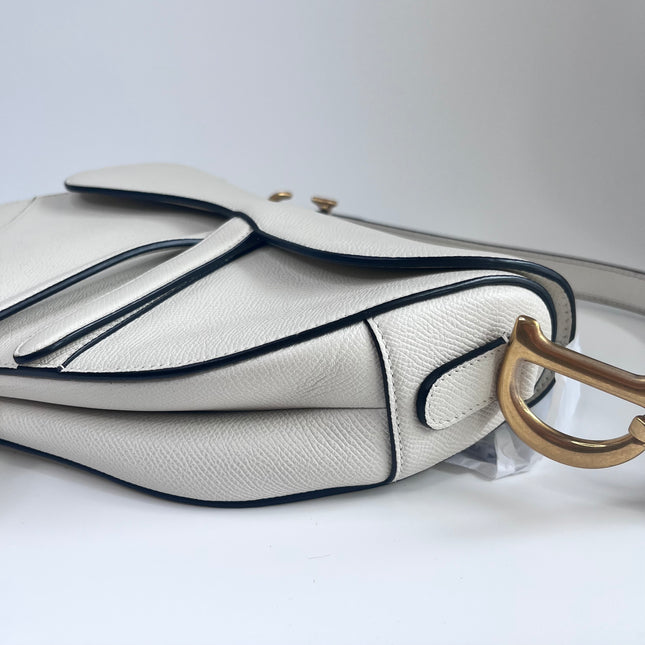 Sold Dior Saddle White Medium Grained Leather Handbag