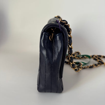 Chanel Vintage Classic Flap Mini Navy Lambskin Mega CC Logo 24k Gold HW, 1989-1991