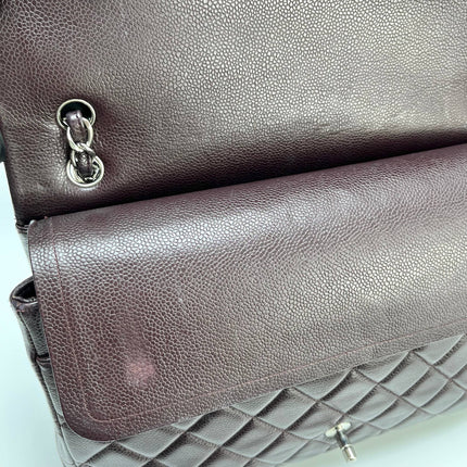 Chanel Classique Grand Modèle Noir Cuir Caviar Double Rabat Métal Argenté