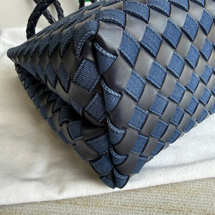 Bottega Veneta Andiamo Medium Navy Leather and Denim Intrecciato Leather Handbag