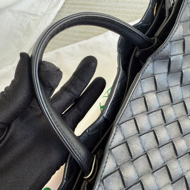 Bottega Veneta Andiamo Medium Black Intrecciato Leather Handbag