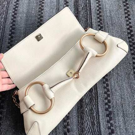 Gucci Horsebit 1955 Large White Leather Shoulder Bag