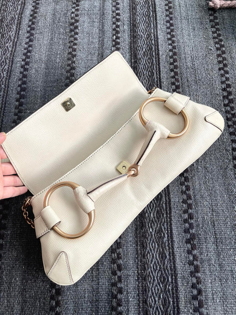 Gucci Horsebit 1955 Large White Leather Shoulder Bag