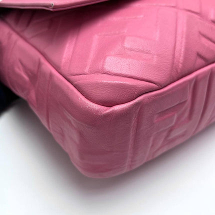 Fendi Baguette Large Pink Leather 3D FF Motif Crossbody Bag