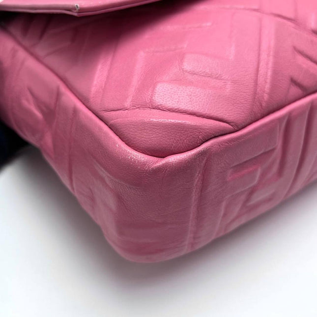 Fendi Baguette Large Pink Leather 3D FF Motif Crossbody Bag