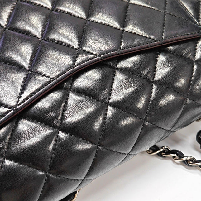 Chanel Timeless Classic Flap Medium 2014 Black Lambskin Leather Silver Hardware