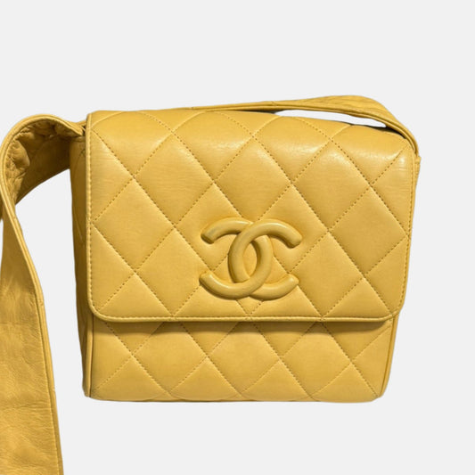 Chanel Vintage Flap Crossbody Bag Yellow Lambskin Leather, 1991-1994-Luxbags