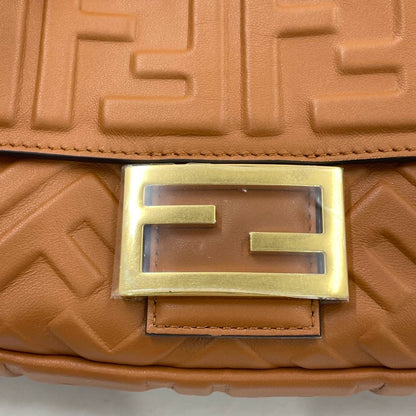 Fendi Baguette Caramel Tan Brown Lambskin Leather Crossbody Bag Medium